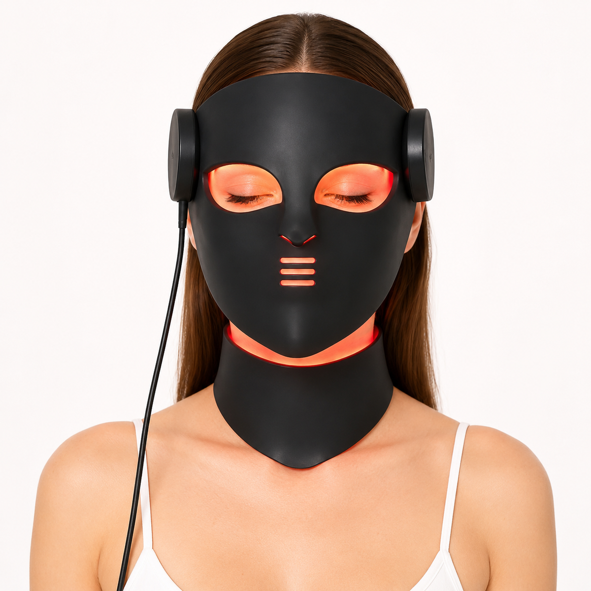 Wireless 7-Color LED Silicone Face & Neck Mask in black